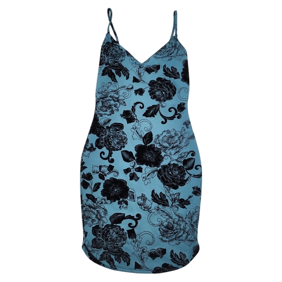 Seduction Teal and Black Velour Bodycon Dress Size Small - Picture 2 of 8